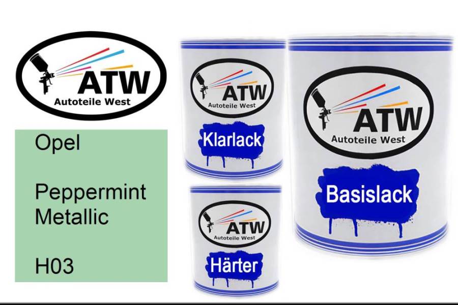 Opel, Peppermint Metallic, H03: 1L Lackdose + 1L Klarlack + 500ml Härter - Set, von ATW Autoteile West.